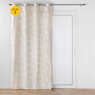 Lot De 2 Rideau Rideau à Oeillets 140 X 240 Cm Polycoton Imprimé Metallisé Evasion