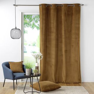Rideau Tamisant à Oeillets 140 X 260 Cm Velours Côtelé Casual Camel