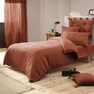 Housse De Couette 1 Pers 140 X 200 Cm Double Gaze De Coton Gaïa Brique