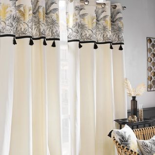 Lot De 2 Rideaux à Oeillets 140 X 240 Cm  Polycoton + Pompons  Papaya