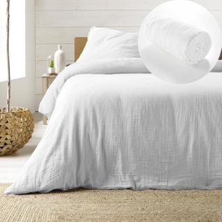 Pack Housse De Couette 240 X 220 Cm Gaze De Coton + Drap Housse 140x190 Cm Blanc