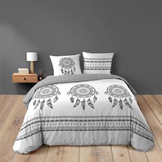 Pack Housse De Couette 260 X 240 Cm "indian Dream" + Drap-housse 160 X 200 Cm Gris