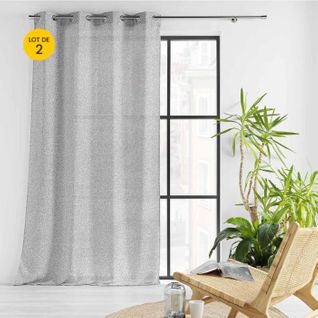 Lot De 2rideau Voile à Oeillets 140 X 240 Cm Effet Lainage Loulaine Gris