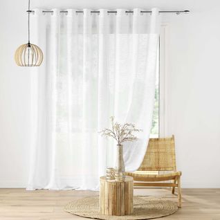 Voilage Grande Largeur  300 X 240 Cm Effet Lin Tisse Haltona Blanc
