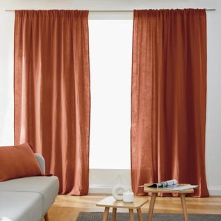 Lot De 2 Rideaux Galon Fronceur Double Gaze De Coton – Terracotta – 140 X 240 Cm