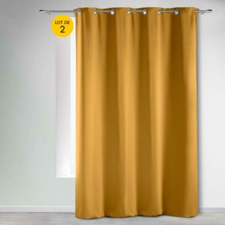 Lot De 2 Rideaux à Oeillets 135x240 Cm – Occultants Unis – Coloris Ocre