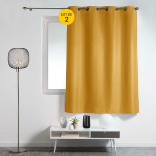 Lot De 2 Rideaux à Oeillets Petite Hauteur 140 X 180 Cm – Ocre