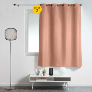 Lot De 2 Rideaux à Oeillets Petite Hauteur 140 X 180 Cm – Polyester Uni Epure – Blush