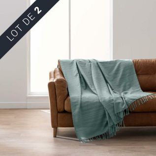 Lot De 2 Plaids Lilia 180 X 220 Cm – 100 % Coton – Plaid à Franges Sauge