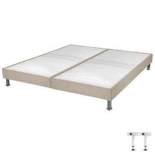 Sommier Tapissier+pieds Omega Sahara 2x90x200 Lattes Bois - H.15 Cm - Made In France
