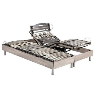 Lit Électrique S73+lattes Bois - Réglage Fermeté Lombaires - 180x200 Cm - Chêne Clair