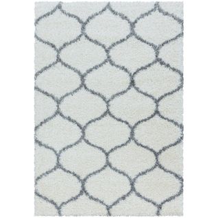 Salma - Tapis à Poils Longs Et Motifs Alhambra - Blanc Et Gris 200 X 290 Cm