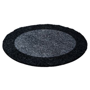 Shaggy - Tapis à Bordures Rond - Gris Foncé 120 X 120 Cm