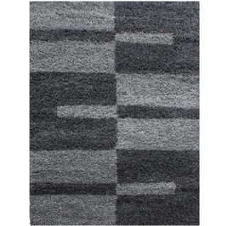 Roma - Tapis Shaggy à Motifs Traits - Gris Et Anthracite 080 X 250 Cm