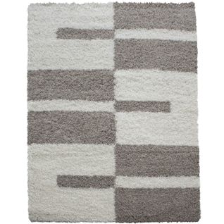 Roma - Tapis Shaggy à Motifs Traits - Beige Et Ivoire 200 X 290 Cm