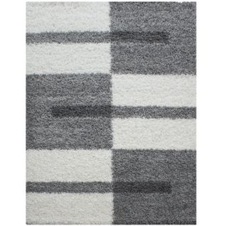 Roma - Tapis Shaggy à Motifs Traits - Gris Clair Et Ivoire 160 X 230 Cm