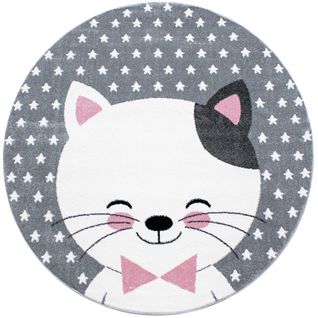 Chaton - Tapis Enfant Rond - Rose 160 X 160 Cm