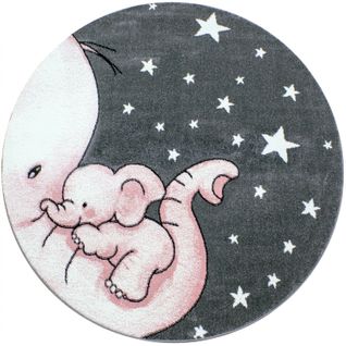 Dumboo - Tapis Enfant Rond - Rose 120 X 120 Cm