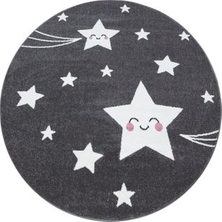 Etoiles - Tapis Enfant Rond - Gris 160 X 160 Cm