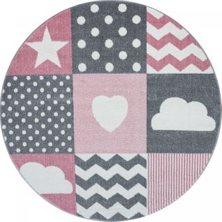 Patchwork - Tapis Enfant Rond - Rose et Gris 160 X 160 Cm