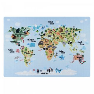 Carte Du Monde - Tapis Enfant Lavable Bleu 100 X 150 Cm