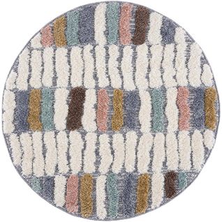 Hippie 03 - Tapis Rond à Poils Longs Et Relief Multicolore 120x120cm