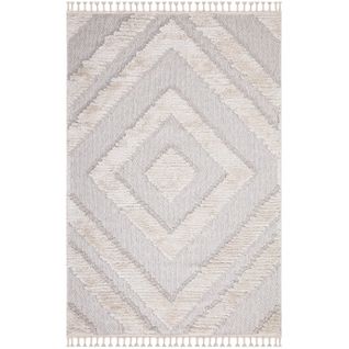 Tapis Boho Chic à Franges Tressées Crème,grisbleu 120x170cm