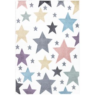 Tapis Pour Chambre D'enfant Blanc Etoiles Multicolores 190x280cm