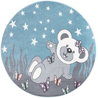 Tapis Rond Pour Chambre D'enfant Ourson Bleu Et Blanc 120x120cm