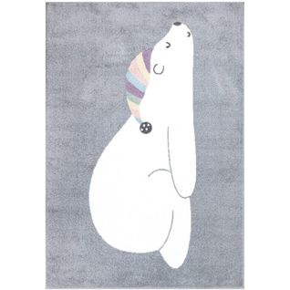 Tapis Pour Chambre D'enfant Gris Motif Ours Blanc 190x280cm