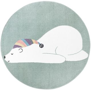 Tapis Rond Pour Chambre D'enfant Vert Motif Ours Blanc 160x160cm