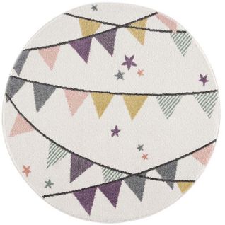 Tapis Rond Pour Chambre D'enfant Crème Motif Guirlandes Multicolores 160x160cm