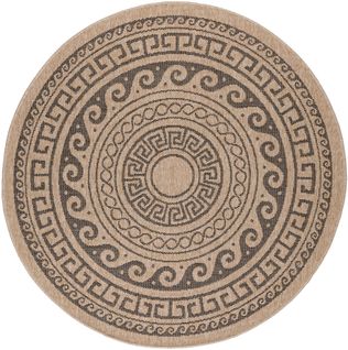 Tapis Rond Naturel Aspect Jute Motif Beige Gris 80x80cm