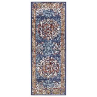 Tapis 80x240cm Style Vintage Madere Bleu
