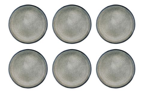 Lot De 6 Assiettes Plates En Grès Gris D28
