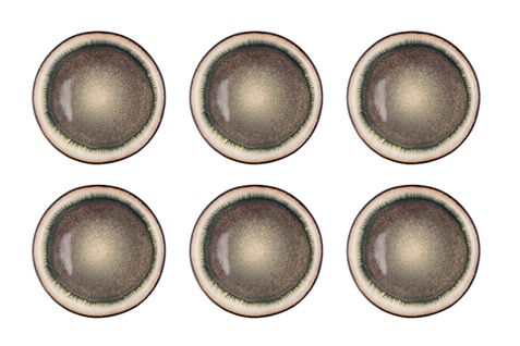 Lot De 6 Assiettes Plates En Grès Marron D26