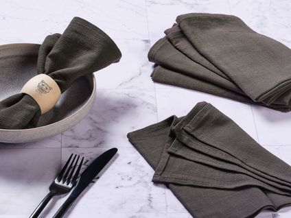 Serviette De Table - 6 Pièces - Lin Et Coton Gris Anthracite