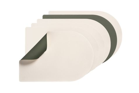 Set De Table Rectangovale Réversible - 6 Pièces - Cuir Recyclé Blanc Crème Et Vert De Gris