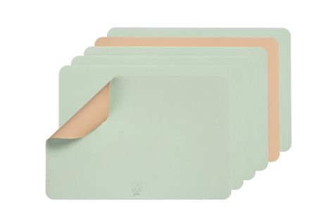 Set De Table Rectangulaire Réversible - 6 Pièces - Cuir Recyclé Rose Pâle Et Vert Pâle