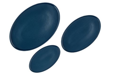 Lot De 3 Plateaux et Plats à Four En Grès Bleu D