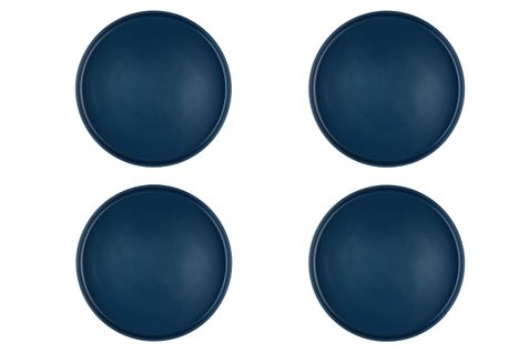 Lot De 4 Assiettes Plates En Grès Bleu D27.5