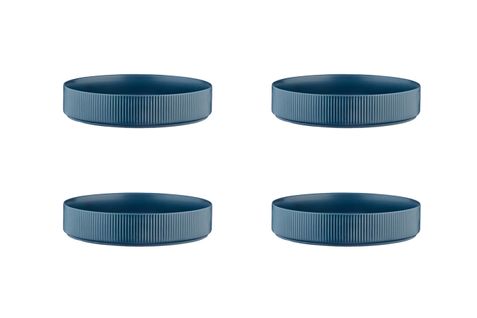 Lot De 4 Assiettes Creuses En Grès Bleu D21.5