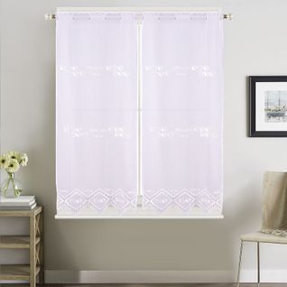 Paire De Petits Voilages De Cuisine Dentelle Motif Café Latte - 60x120 Cm - Blanc