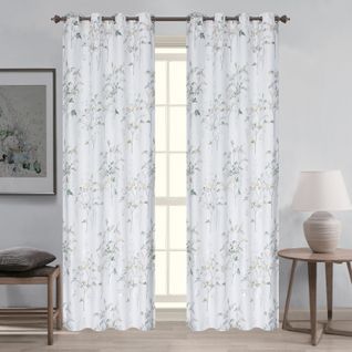 Paire De De Rideaux Occultants à Oeillets Motif Végétal - 140x260 Cm - Vert