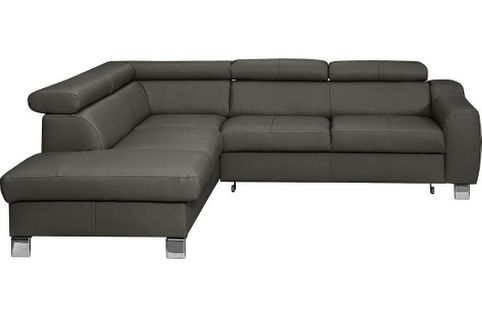 Canapé D'angle Convertible En Cuir Italien De Luxe 5 Places Astrid, Gris Foncé, Angle Gauche