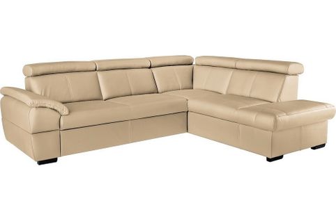 Canapé D'angle Convertible En Cuir Italien De Luxe 5/6 Places Tony, Coffre, Beige Angle Droit