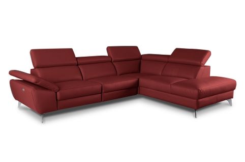 Canapé D'angle Relax Électrique 100% Tout Cuir Épais Italien 5 Pl. Kaster Rouge Bordeaux Angle Droit