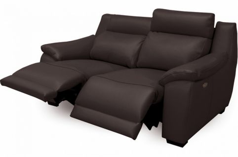 Canapé 3 Places Avec 2 Relax Bern 100% Tout Cuir Épais   2 Relax Électriques, Chocolat Clair