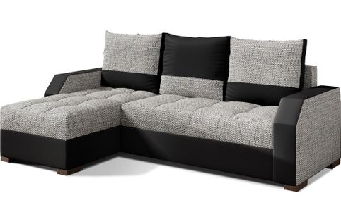 Canapé D'angle Convertible - Arte - En Tissu Et Simili , Gris Et Noir, 3/4 Places, Angle Gauche