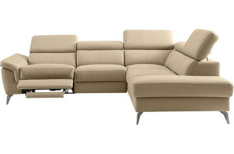 Canapé D'angle Relax 100% Cuir Italien, Relax Électrique, Coffre, Sorento, Beige, Angle Droit